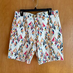 Club Room Mens Sailboat‎ Print Shorts 33W White Multi Color Summer Vacation